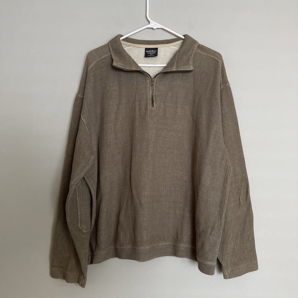 Woolrich Men‎ L 1/4 Zip Long Sleeve Sweater Brown Outdoor 100% Cotton Workwear